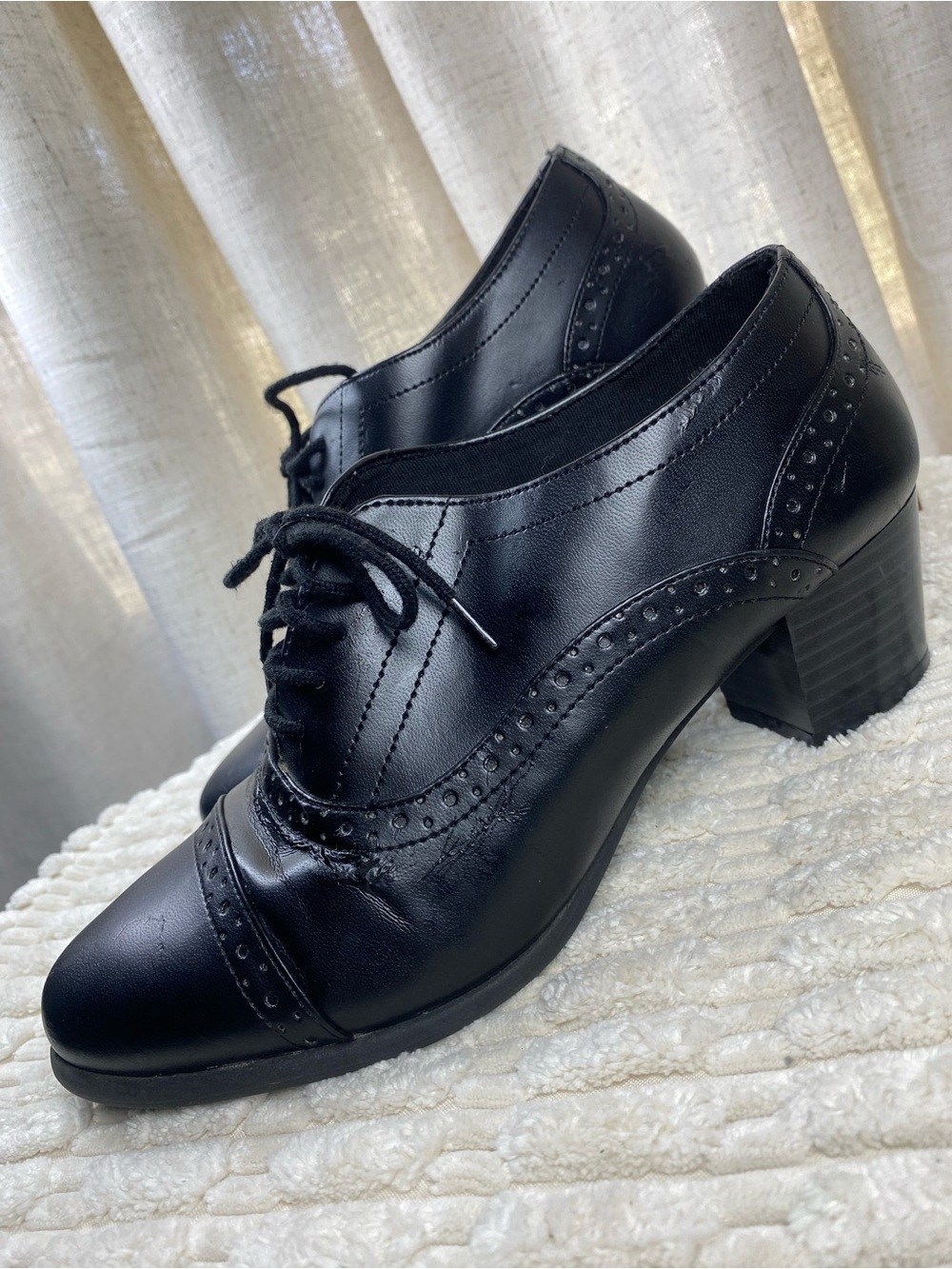 Comfort Plus by Predictions Witchy Black Brogue Oxford Heeled Booties 7W